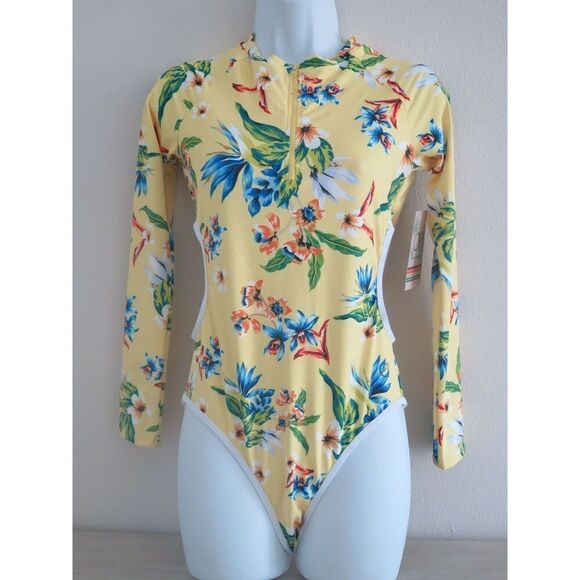Ocean Pacific OPTR22209 Women's Sz L Tropicana Print Long Sleeve Swimsuit $100+ - Picture 1 of 10